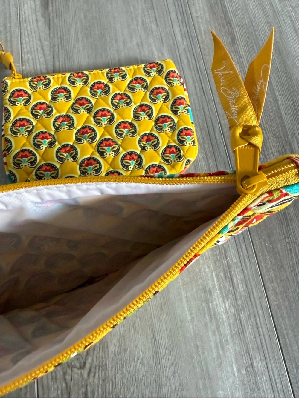 Vera Bradley Yellow Quilted Floral Pouch Set NWOT